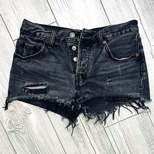Levi’s dark wash distressed cut off denim shorts